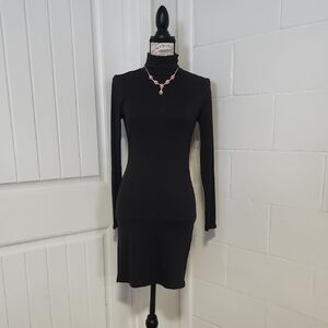 NWT Solid Black Ribbed Turtleneck Dress